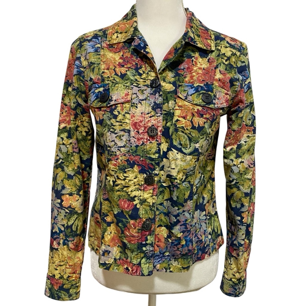 Coldwater Creek Yellow and Blue Blazer Structured Floral Jacket - Picture 3 of 17